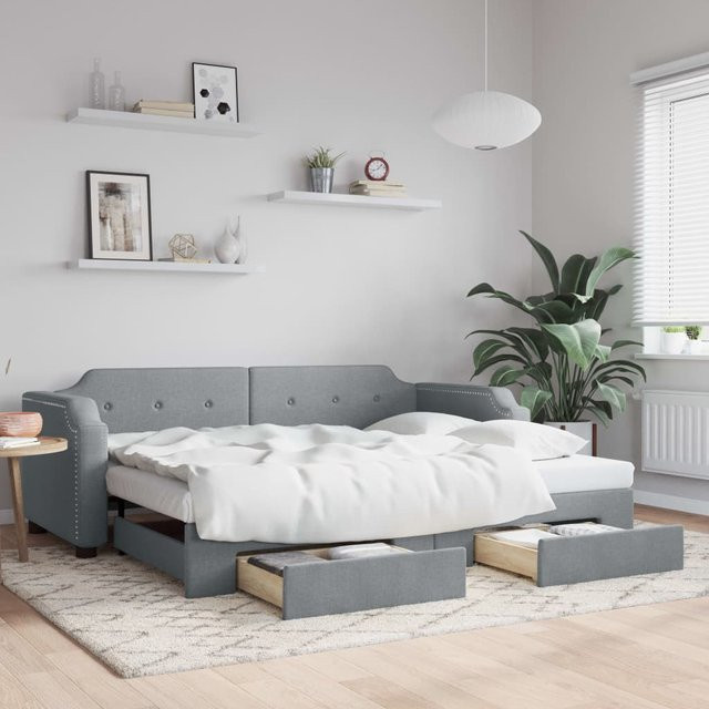 vidaXL Tagesbett ausziehbar mit Schubladen in Hellgrau, B/T/H: 200 x 80 x 66,5 cm - Bild 3