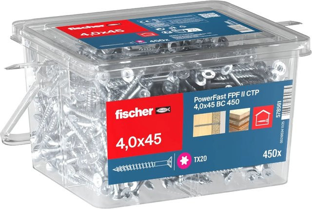 Fischer PowerFast II Holzschraube mit Torx-Antrieb, verzinkt, Farbe: Blau/Silber, Ø 4,0 mm x 45,0 mm, 450 Stück - Bild 1