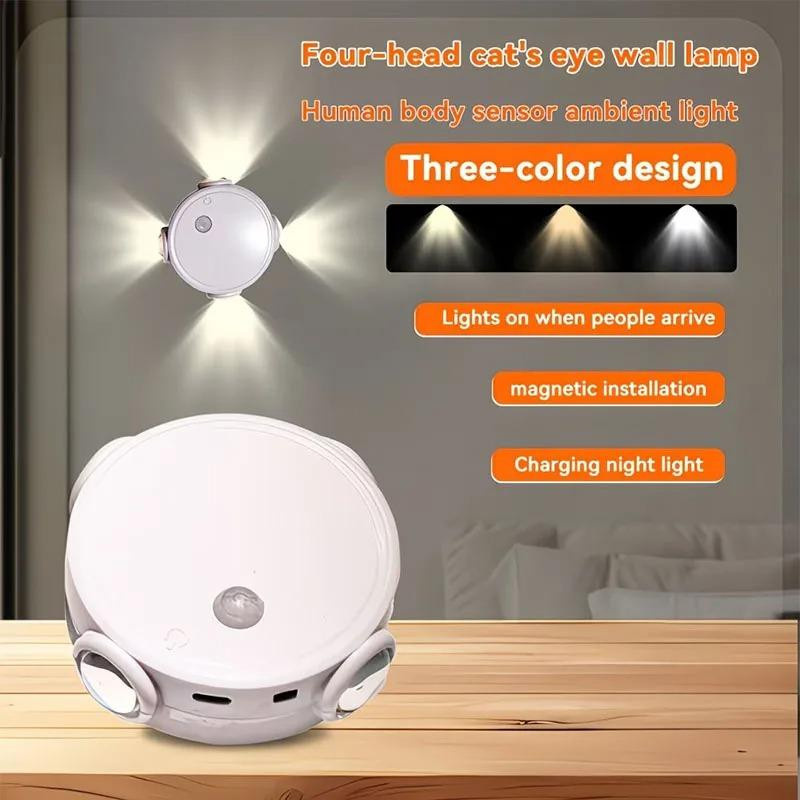 YJMP Super Lighting Intelligente RGB-Farbverlauf-Nachtlampe mit 4 Köpfen, Magnetischer Bewegungssensor, Wiederaufladbare LED-Wandleuchte in Schwarz für Schlafzimmer, Schrank, Garderobe und Treppen - Bild 10