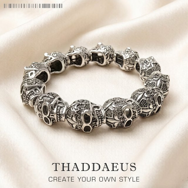 Thaddaeus Armband, Silber, Lily & Skull Punk Bead, Unisex - Bild 1