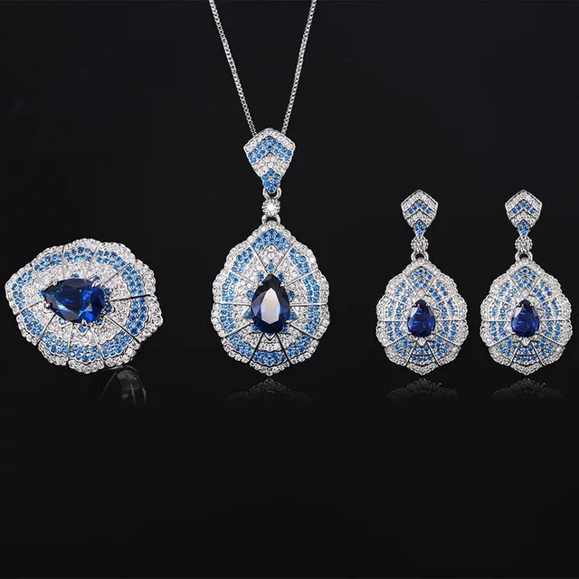 LJDZSW Halskette, Ring, Ohrringe, Saphirkristalle, Makramee, Damen - Bild 1