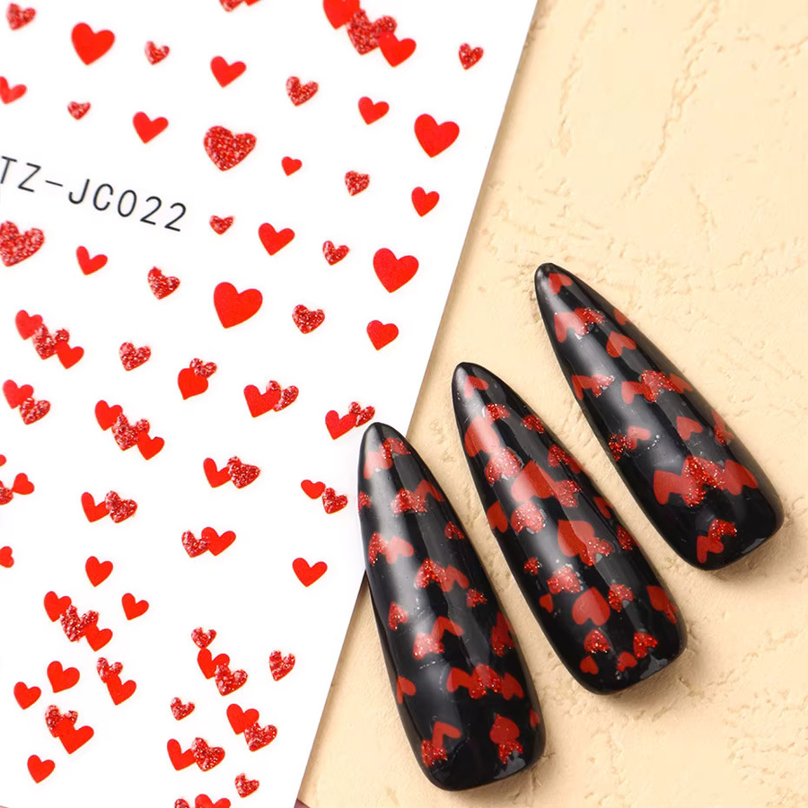 Nagelaufkleber mit Herzmuster und Glitzer, Rot, 2 Stück - Bild 4