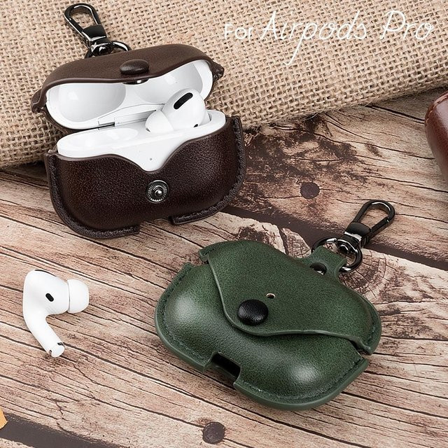 Apple Ledertasche für AirPods Pro 2, stoßfeste Schutzhülle mit Haken und Lanyard - Bild 1