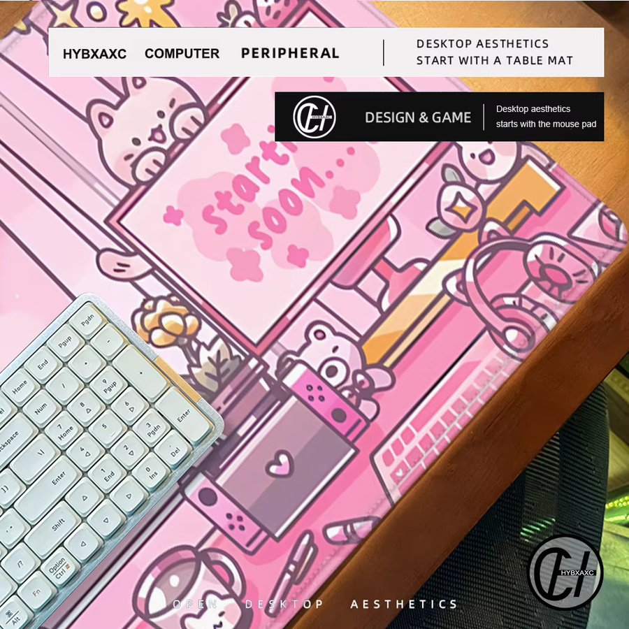 HYBXAXC Gaming-Mauspad mit Kawaii-Katzen- und Wolken-Design in Rosa, rutschfeste Silikon-Tastaturunterlage - Bild 4