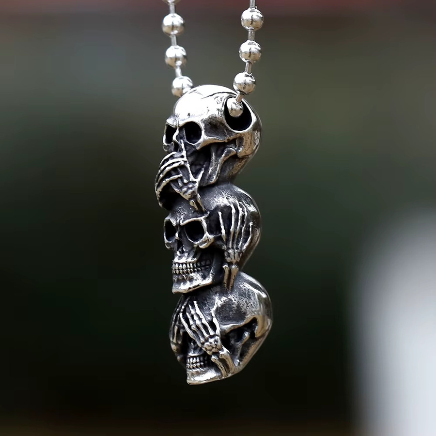 Halskette Totenkopf, Edelstahl, Silber, Herren - Bild 3