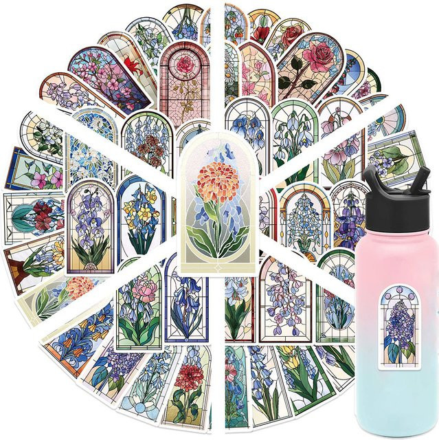 Artsy Ästhetische Blumen Graffiti Aufkleber im Art Nouveau Stil für Laptop und Gepäck, Multicolour - Bild 1