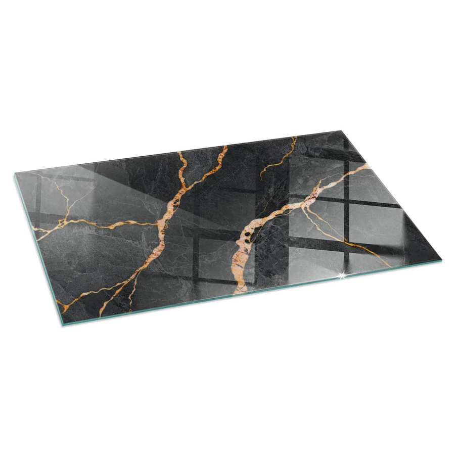 Tulup Glasplatte für Kamin in Schwarz mit Marmor-Optik, Funkenschutzplatte für Kaminöfen, B/T: 140 x 70 cm - Bild 2