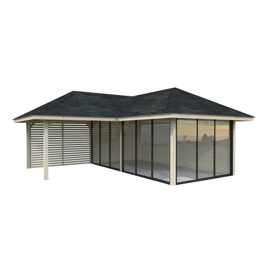 PALMAKO Pavillon Bianca Set 214 Slide aus Fichtenholz in Braun mit transparenten ESG-Glas-Elementen B/H/T: 588 x 319 x 588 cm - Bild 3