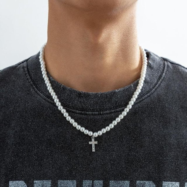 LENNIK Perlenkette, Totenkopf Anhänger, Silber, Zinklegierung, Herren - Bild 1