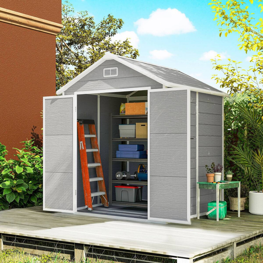 Outsunny Gartenhaus Grau mit Pultdach und abschließbarer Tür, Geräteschuppen aus Aluminium und Kunststoff, B/T/H: 182 x 151 x 219 cm - Bild 5