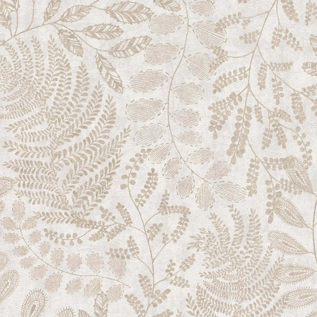 PROFHOME Natur Tapete Floral in Creme und Gold, botanisches Design, Non-Woven, Breite: 0,53 m, Länge: 10,05 m - Bild 1