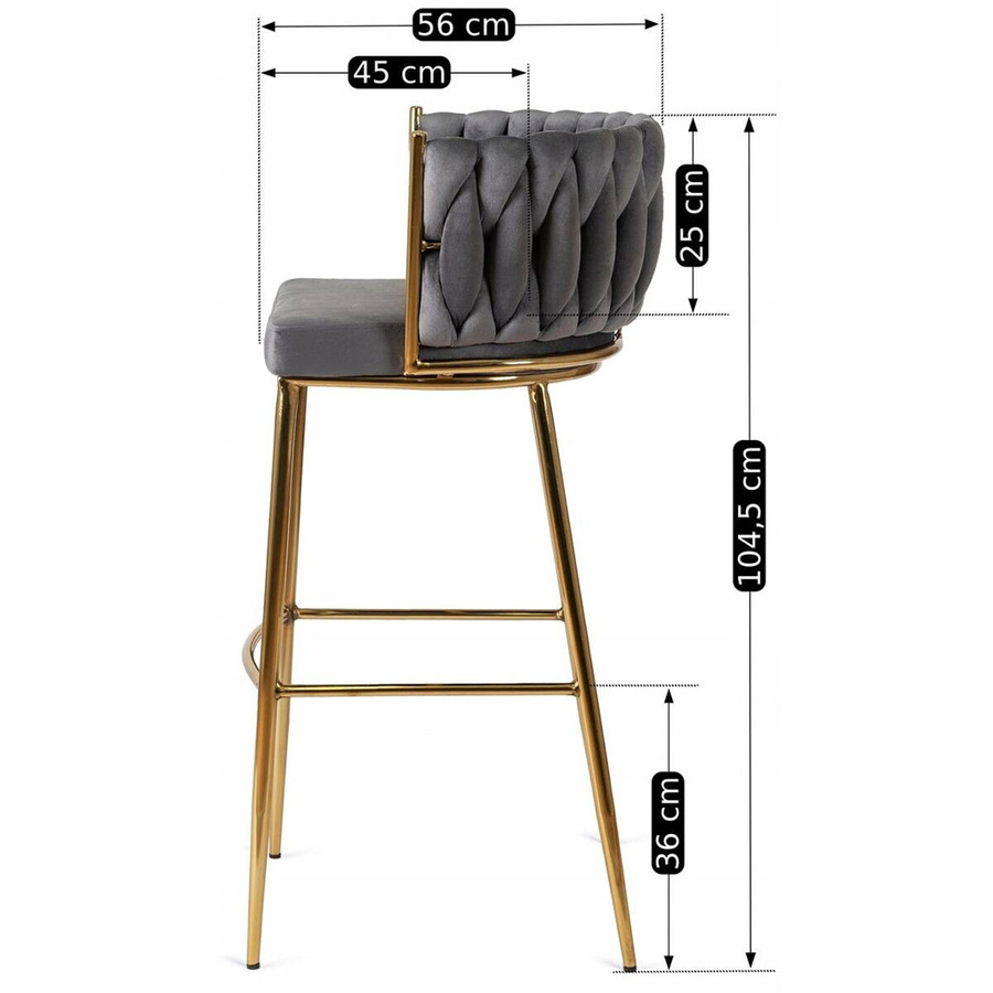WIPMEB Barhocker FLORES in Grau aus Velourstoff mit Metallgestell, B/H/T: 60 x 104,5 x 56 cm - Bild 3