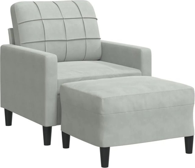 vidaXL Sessel mit Hocker in Hellgrau aus Samt mit Metallgestell - Bild 1