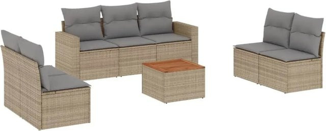 vidaXL 8-teilige Garten-Sofagarnitur aus Polyrattan in Beige mit Kissen und Stauraum - Bild 1