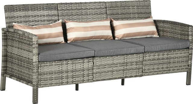 Outsunny Rattan Garten Loungesofa Dreisitzer mit Kissen, Grau, B/T/H: 173 x 68 x 78 cm - Bild 1