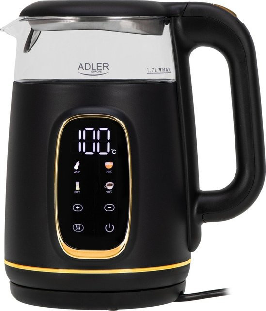 Adler Wasserkocher AD 1305 BG in Schwarz aus Glas mit 2200 W, Touch-Display und 5 Temperatureinstellungen - Bild 1