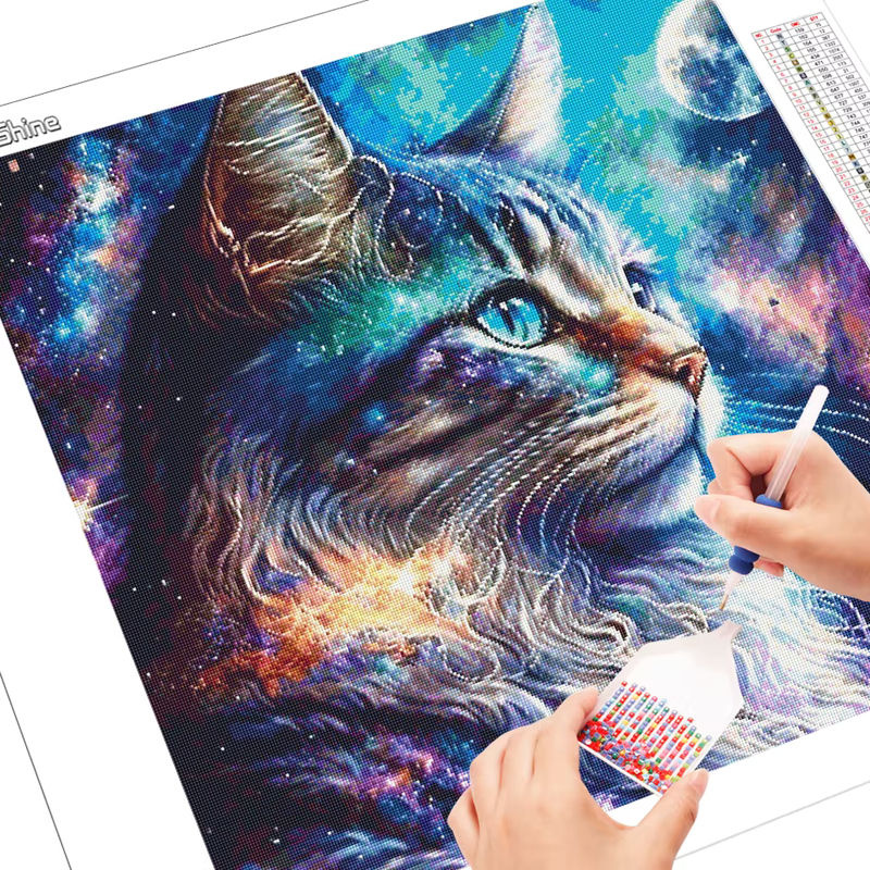 EverShine Diamantmalerei Katze im Sternenhimmel als Mosaik-Stickerei mit AB-Bohrern in Mehrfarbig - Bild 2