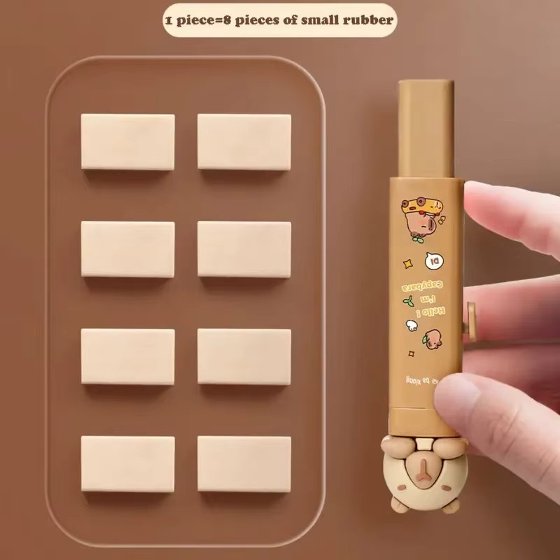 Capybara Push-Pull Radiergummi aus Silikon in Braun mit austauschbarem Kern für Schüler und Schule - Bild 3