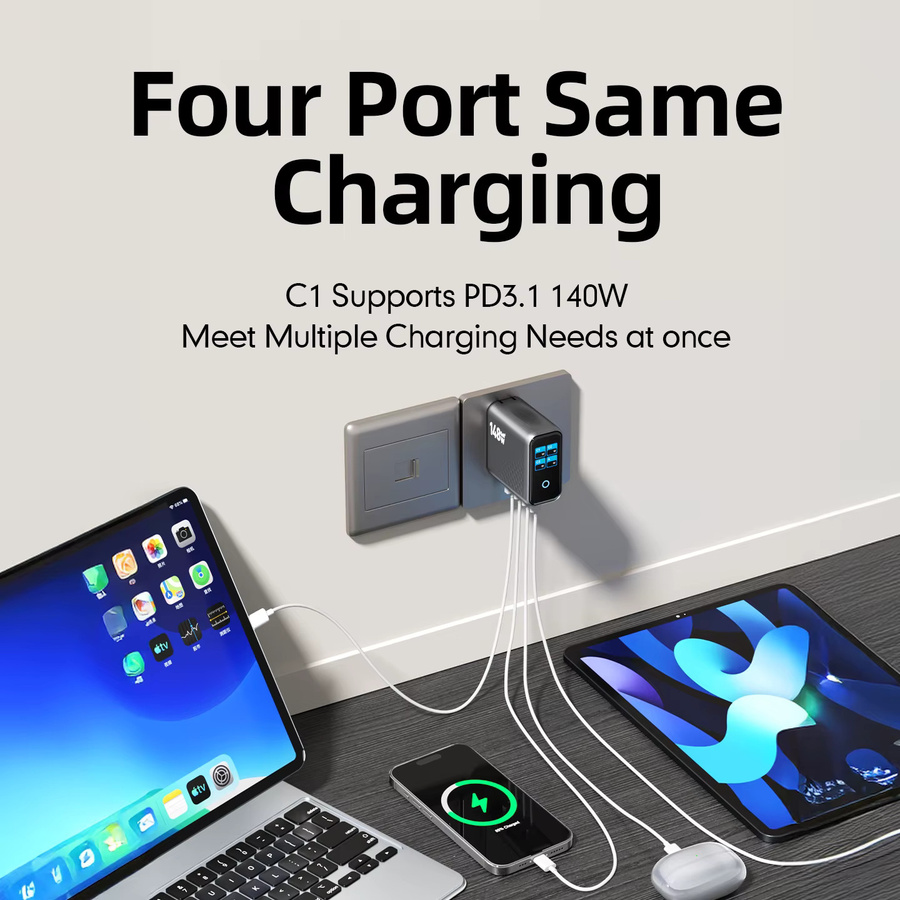 Deepartner 148W GaN Multi-Port Ladegerät mit Display, 4 Anschlüsse (3x USB-C, 1x USB-A) für Schnellladung von Handys und Tablets - Bild 3