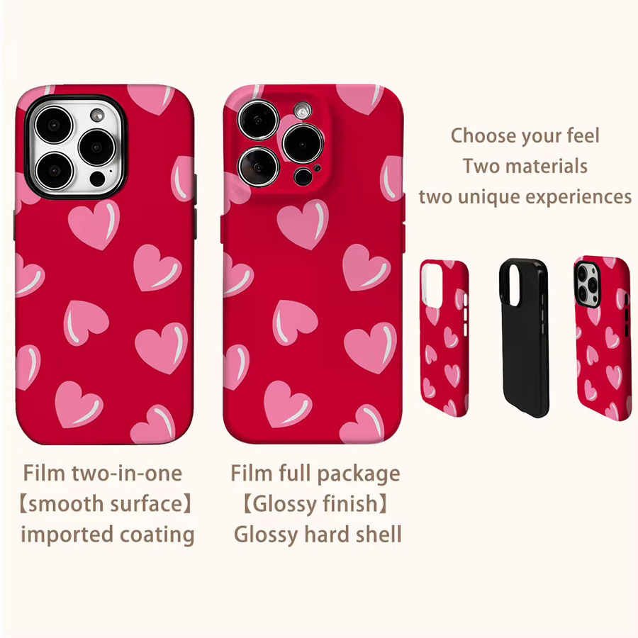 Potdemiel Handyhülle mit Herz-Design in Rot und Rosa für iPhone Modelle, doppelschichtige Rückseite - Bild 3