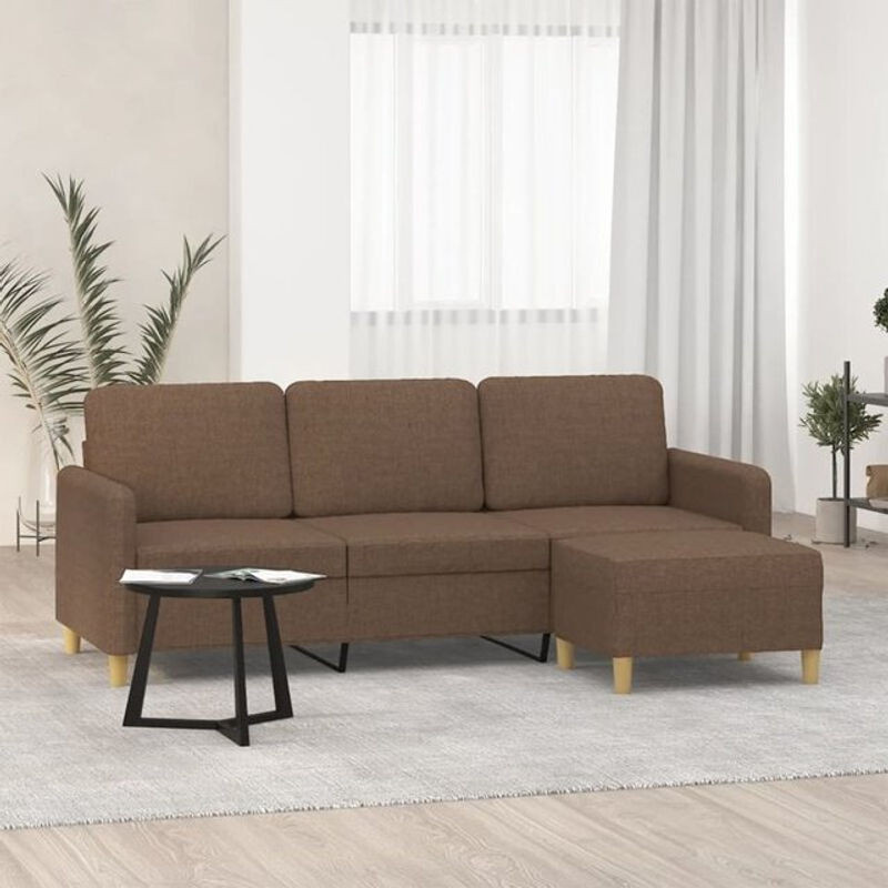 vidaxl 3-Sitzer-Sofa mit Hocker in Braun aus Stoff und Metall im modernen Design, Breite: 180 cm - Bild 1
