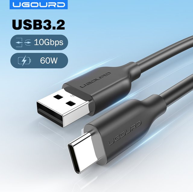 UGOURD USB-A auf USB-C OTG Kabel, USB 3.2 10 Gbit/s Datenübertragung, 60 W QC 3.0, Schwarz - Bild 1
