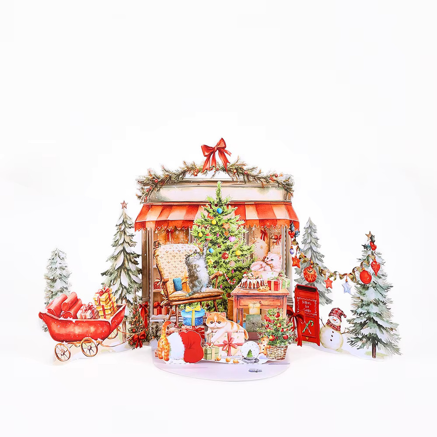 Opjoys Weihnachts-3D-Pop-up-Karte mit Schneemann- und Baum-Motiv in Mehrfarbig - Bild 2