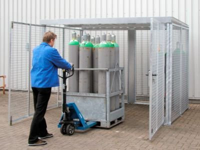 Gasflaschencontainer für den Außenbereich mit Dach und Doppelflügeltür, feuerverzinkt, Platz für 78 Flaschen - Bild 1