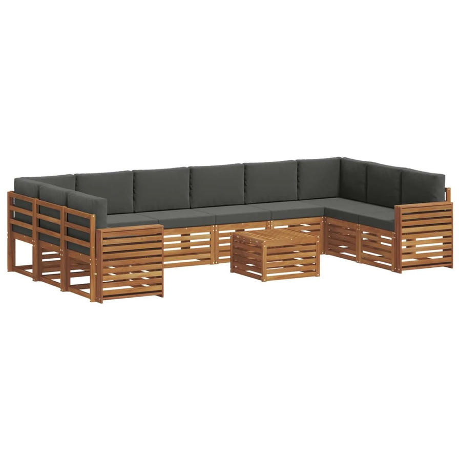 vidaXL Sofagarnitur 11-teilig aus Massivholz Akazie in Natur und Anthrazit mit Polsterung und Kissen - Bild 2