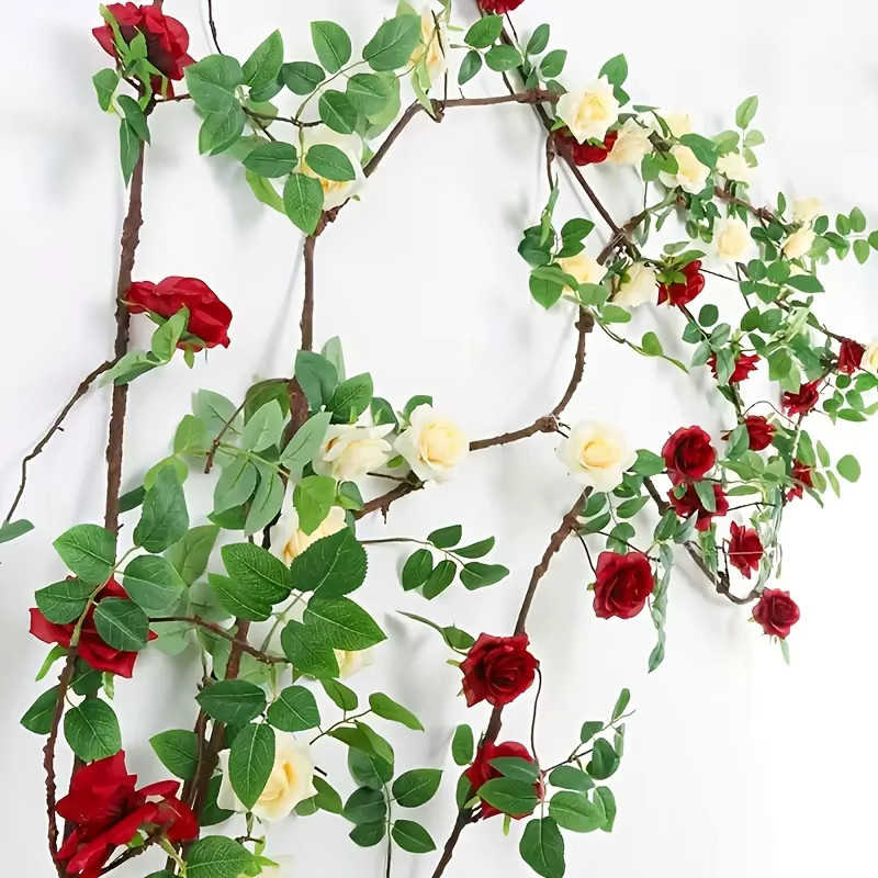 MENGHAO Künstliche Rosenblumen-Girlande in Rot und Pink für deine Hochzeits-, Garten- und Wanddekoration, Länge: 2,3 m - Bild 3