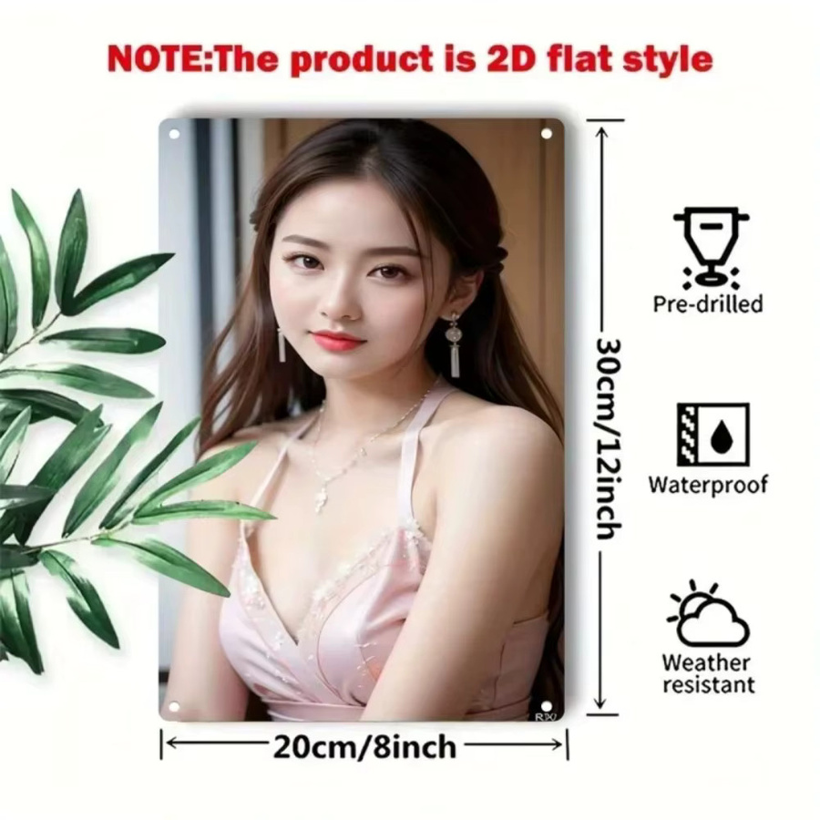 Flowerin Retro Wandkunst Metallschild Minimalistisches Weibliches Gesicht Poster in Rosa Blush - Bild 3