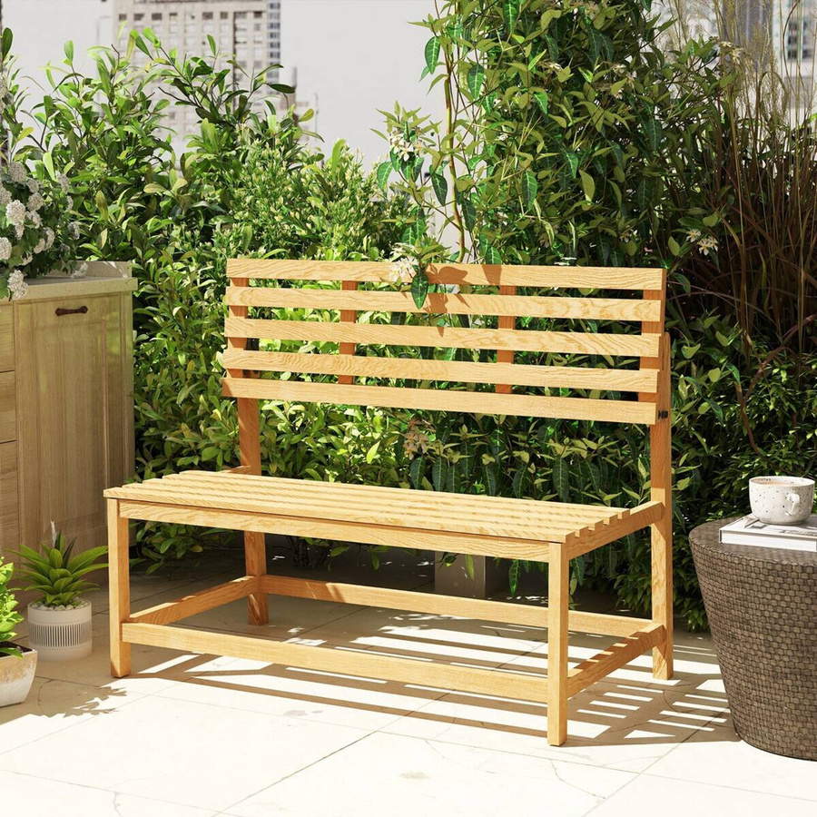 Outsunny Gartenbank aus Kiefernholz in Braun für Garten und Terrasse, B/H/L: 61 x 89 x 110 cm - Bild 2