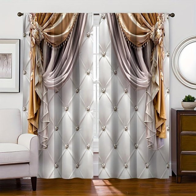 2er-Set Yiran Furniture Vorhang mit 3D-Blumenmuster in Multicolour, B: 50 cm, H: 100 cm, inklusive Haken - Bild 1