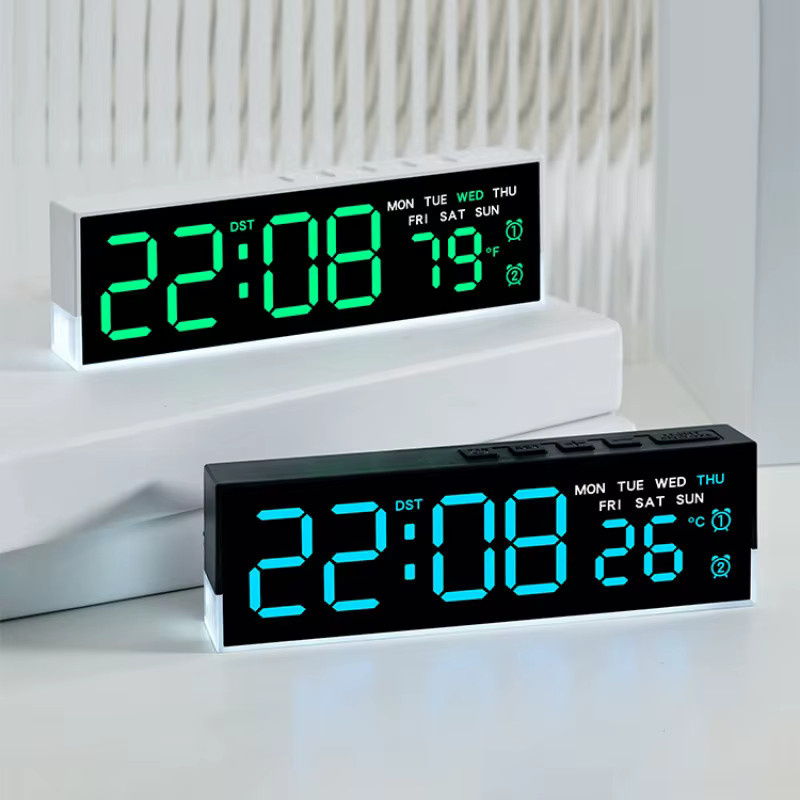 NieNie LED-Digitalwecker in Schwarz mit Temperaturanzeige, Wochentagsanzeige, 2 Alarmen und Helligkeitseinstellung, USB-betrieben - Bild 4