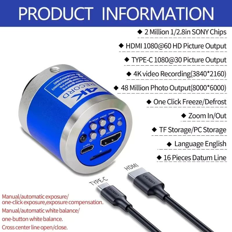 Nice-power 4K 48MP HDMI USB Mikroskop mit 360 Grad verstellbarem Arm und 10X-200X Vergrößerung für Elektronikreparatur, Löten und Leiterplatteninspektion - Bild 2
