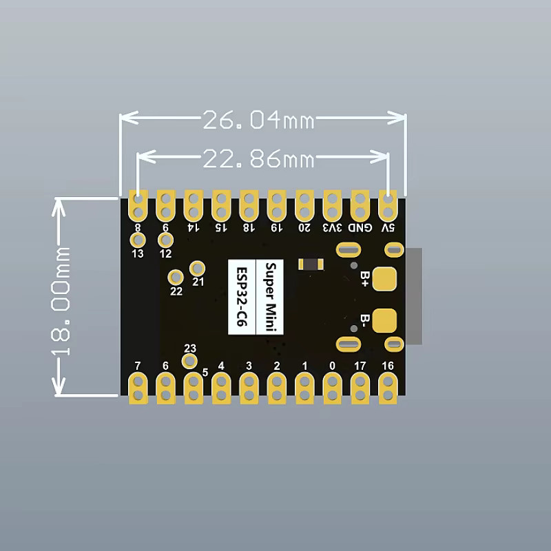 XDINO ESP32-C6 Super Mini Entwicklungsboard mit WiFi und Bluetooth, 4MB Flash, Type-C Anschluss, Schwarz - Bild 2