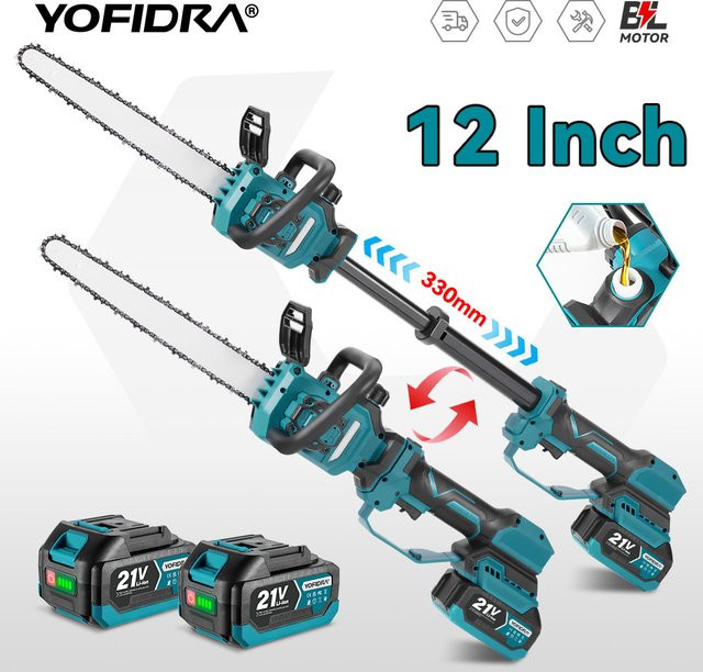 YOFIDRA Bürstenlose Kettensäge 12 Zoll mit 7000W für Makita LXT Akku, ausziehbare handgeführte Astsäge für den Garten - Bild 1