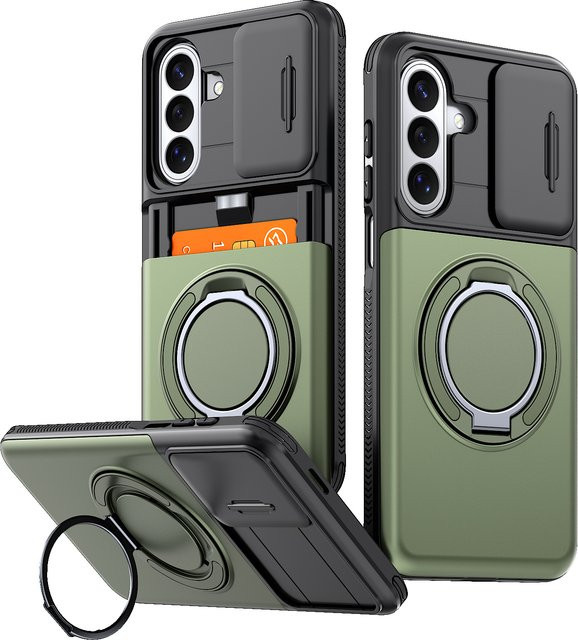 Magnetische Brieftaschen-Handyhülle mit Schiebe-Kameraschutz für Samsung Galaxy A57 A37 A27 A17 A07 A56 A36 A26 A16 A55 A35 in Purple und Green - Bild 1