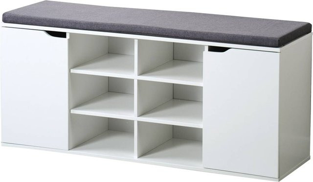 Kesper Schuhschrank mit Sitzkissen in Weiß und Grau, B/H/T: 110 x 48 x 30,5 cm - Bild 1