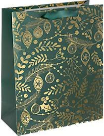 Sigel Geschenktasche Golden Ornaments on green in Größe L, 5 Stück, grün und gold - Bild 1