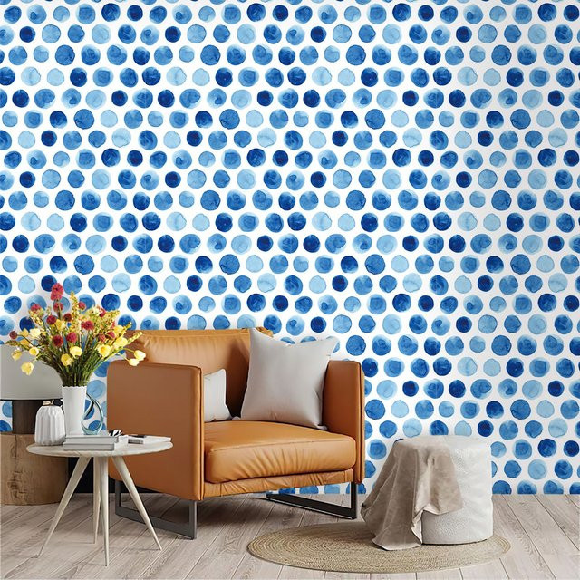 Selbstklebende Tapete mit blau-weißem Farbverlauf und Polka-Dot-Muster aus PVC, Breite: 45 cm, Länge: 300 cm - Bild 1