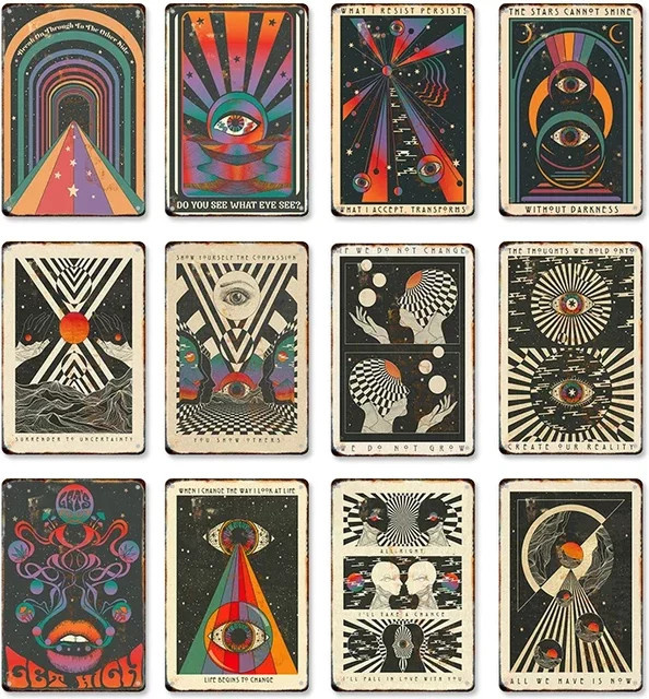 Potdemiel Metallposter Retro Bohemian Psychedelic 70er Jahre Design mit inspirierenden Zitaten, Multicolor, Wandbild für dein Zuhause - Bild 1