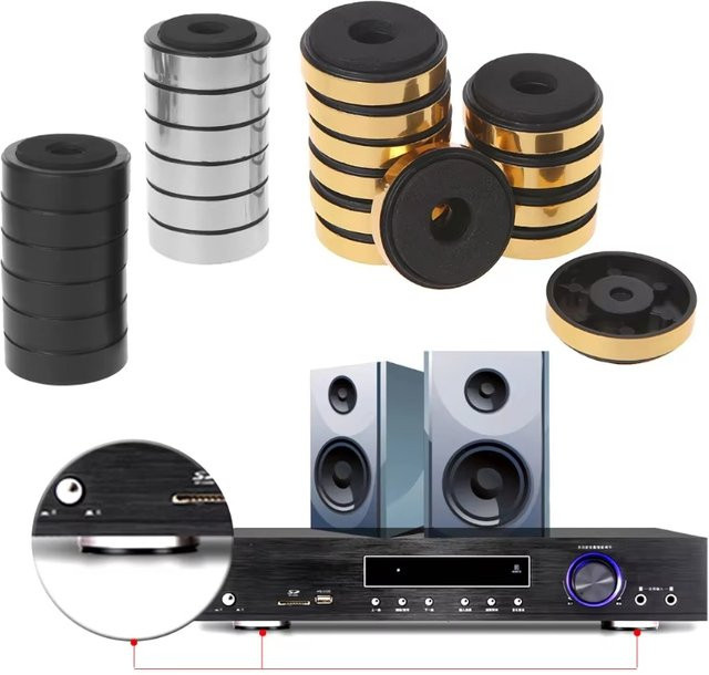 4er-Set Lautsprecher-Dämpfungsfüße aus Aluminiumlegierung für Audio-Stereo und Verstärker, Durchmesser: 40 mm, Höhe: 10 mm, Farben: Silber und Gold - Bild 1