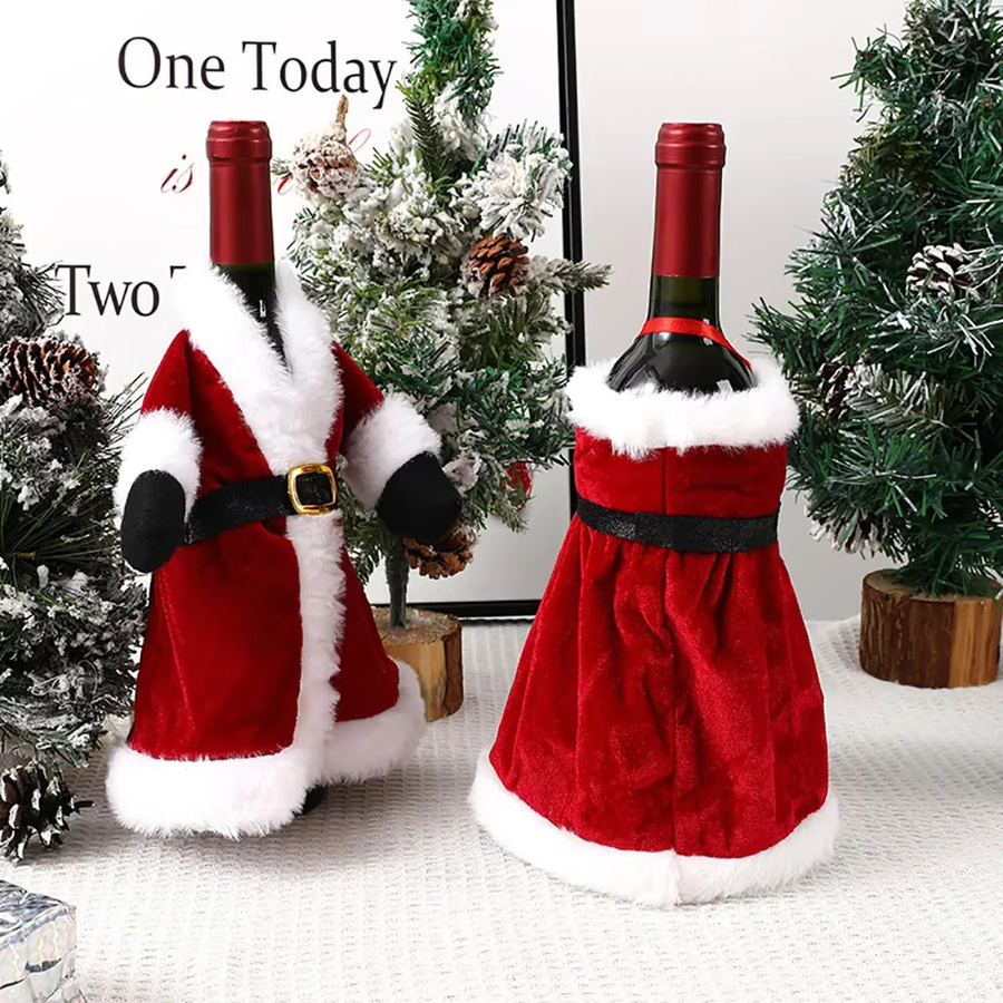 Runtow Weinflaschen-Abdeckung im kreativen Kleid- und Rock-Design für Weihnachten und Silvester, Rot - Bild 2