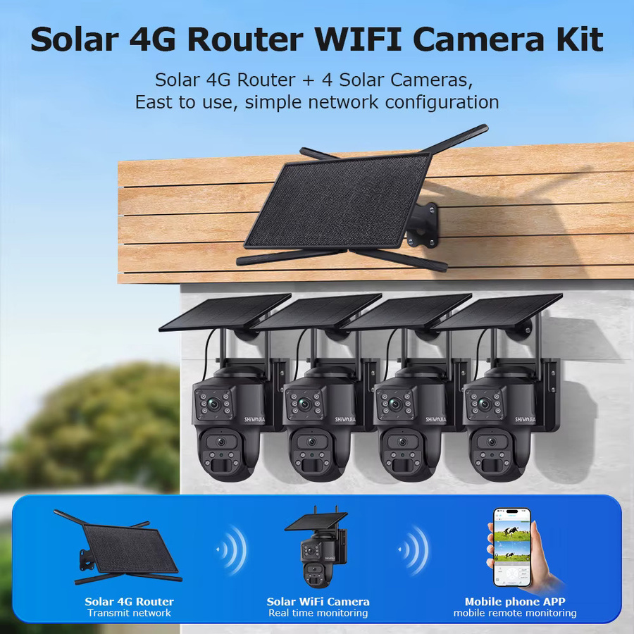 SHIWOJIA Solar Sicherheitssystem Kit mit 4 Kameras, 6MP WiFi und 4G Solar Router, Schwarz, mit 2-Wege-Gespräch und Nachtsicht - Bild 4