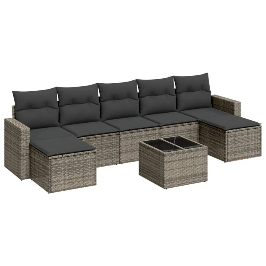 vidaXL 8-teilige Garten-Sofagarnitur aus Polyrattan in Grau mit Kissen und Couchtisch - Bild 2