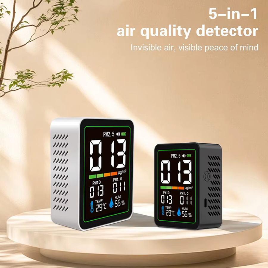 Aideepen 5-in-1 Luftqualitätsmonitor in Weiß mit Temperatur- und Feuchtigkeitsmesser sowie PM2.5, PM1.0 und PM10 Messung und Typ-C-Anschluss - Bild 2