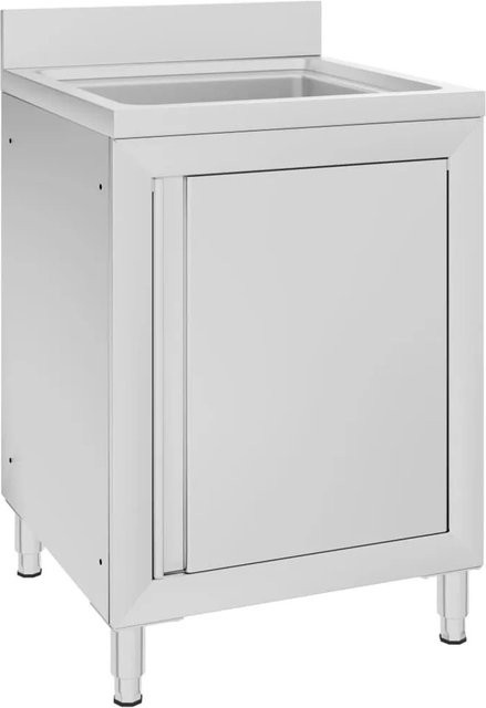 DELUKE Gastro-Spülschrank MEDO aus Edelstahl mit 1 Becken und Aufkantung, Farbe: Silber, B/T/H: 60 x 60 x 96 cm - Bild 1