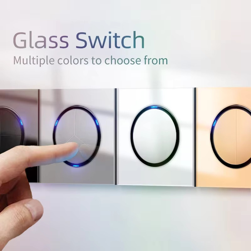 Goldener Glas-Lichtschalter mit USB-Buchse und Reset-Knopf für Schlafzimmer, 1-4 Gang, EU/UK Standard - Bild 3