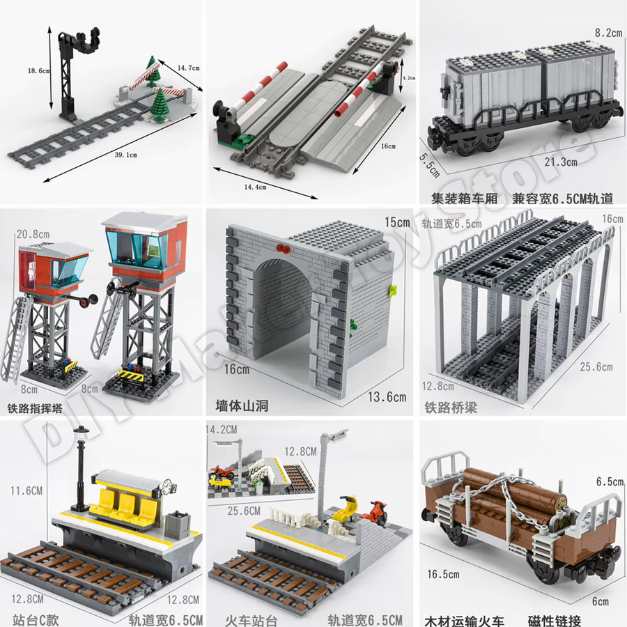 Wishiot MOC Eisenbahn Bausteine Set für kreative Zug-Szenen mit Gleisteilen, Tunnel, Überpass und Zubehör in Multicolour - Bild 1